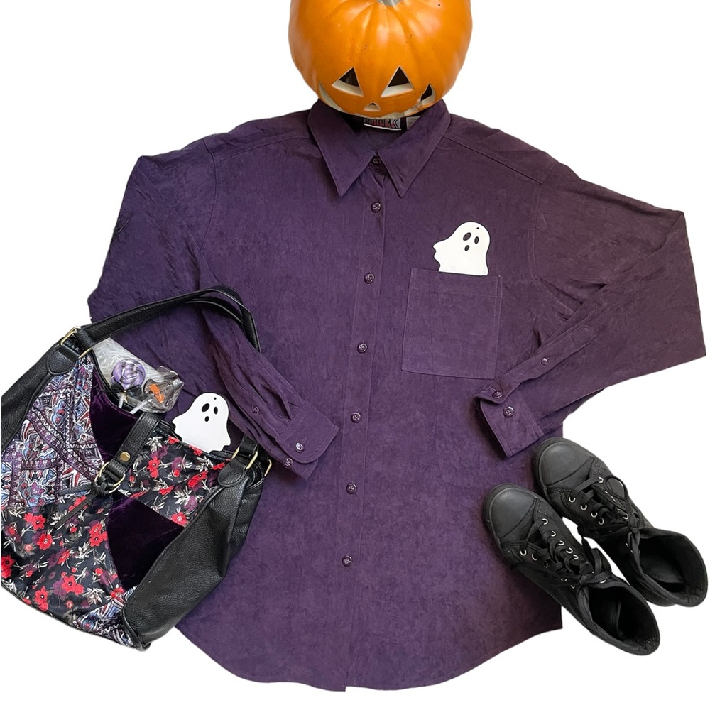 90s Billblass jeans purple button down long sleeve top